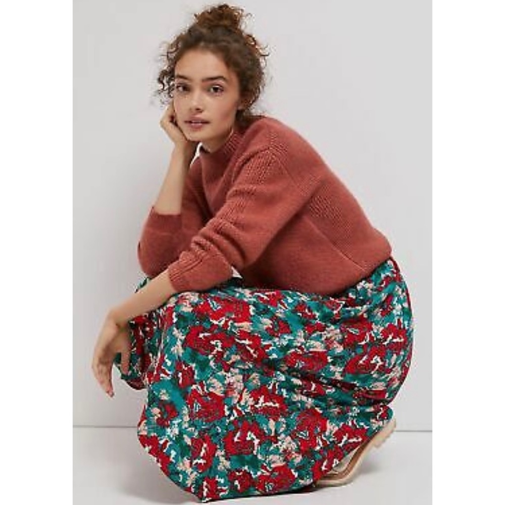 Anthropologie Porridge Ruffle Midi Skirt